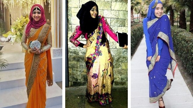 5 Ide Gaya Hijab Dengan Kain Sari Ala Gadis India